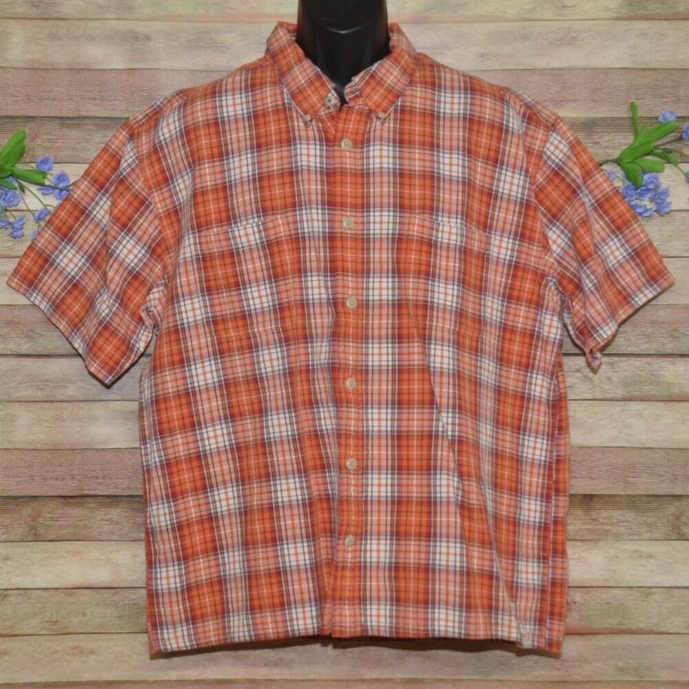 Vintage Tommy Hilfiger Orange Plaid Button Down Cotton Short Sleeve Mens XXL